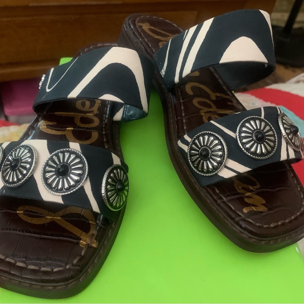 Sam Edelman 5M Sandal NEW Hera Black Tan White Zebra